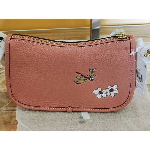 Disney X Coach Swinger MICKEY Flowers 20 coral Regenerative Leather 100 yr NWT - Picture 4 of 12